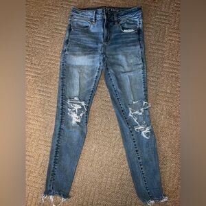 American Eagle Outfitters Blue Distressed Super Stretch Jegging